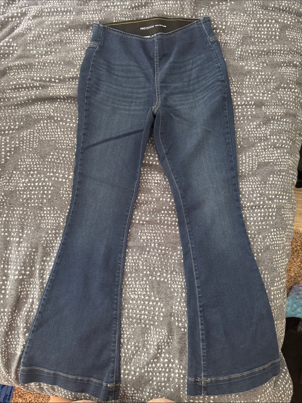 INC Denim Dark Blue Flared High-Rise Jeans